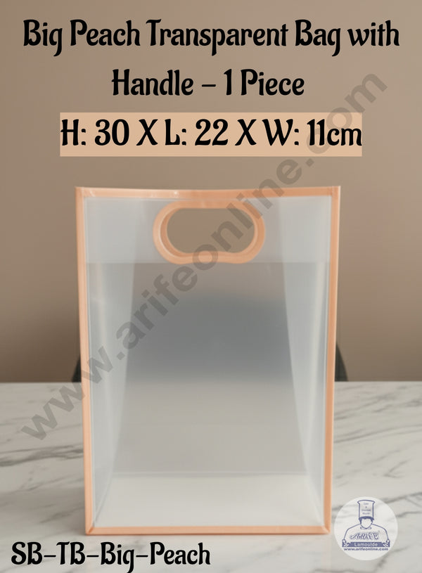 Big Peach Transparent Bag with Handle (H: 30 X L: 22 X W: 11cm) | 1 Piece | Gift Bag with Handle - CAKE DECOR™