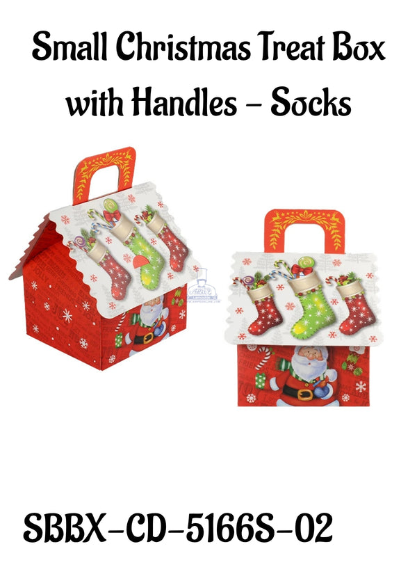 Small Christmas Treat Box with Handles - Socks | 12 x 10 x 6.5 cm | 1 Piece (SBBX-CD-5166S-02)  - CAKE DECOR™