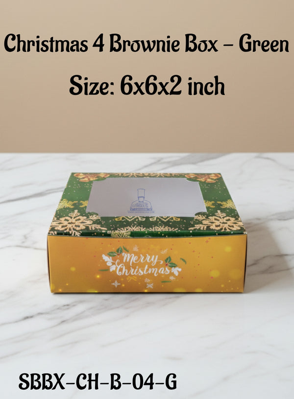 Christmas 4 Brownie Box - Green | Size: 6x6x2 inch | 10 Piece Pack - CAKE DECOR™