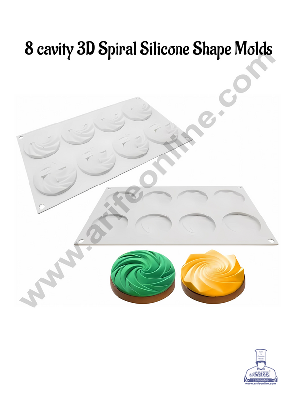 CAKE DECOR™ 8 Cavity Spiral Silicone Shape Molds Silicone Reusable Chocolate Mould Tray 3D Sphere Mould (SBSM-G100)