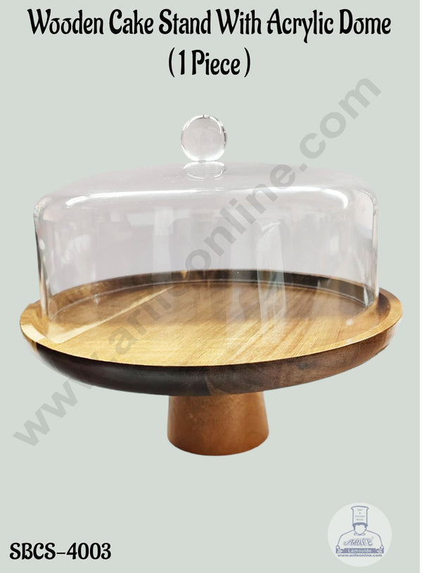 CAKE DECOR™ Wooden Cake Stand With Acrylic Dome - 1 Piece | Multifunctional Serving Platter