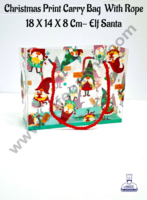 CAKE DECOR™ Christmas Print Carry Bag With Rope (18 X 14 X 8 Cm) - Elf Santa  Gift Box | Gift Bag with Handle (1 Pcs Pack)