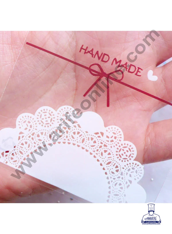 CAKE DECOR™  Mini Packaging Bags with Doily Pattern & Lace Design | Resealable Plastic Bag | Cello Bags for Handmade Products | Mini Packaging Bags| Transparent Cookie Bags Cookie Pouch| Self Adhesive | 100 Pcs