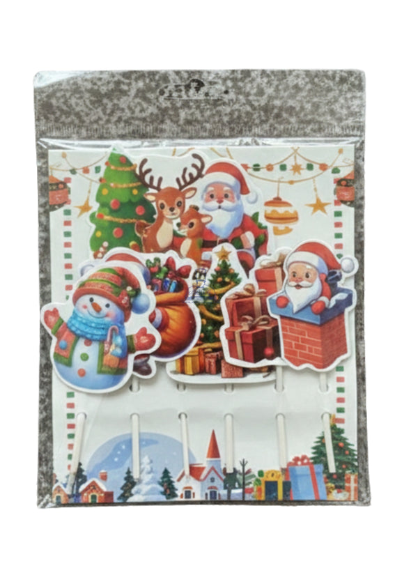 CAKE DECOR™ 6 pcs Merry Christmas Cake Topper Set For Cake And Cupcake - Design 03
