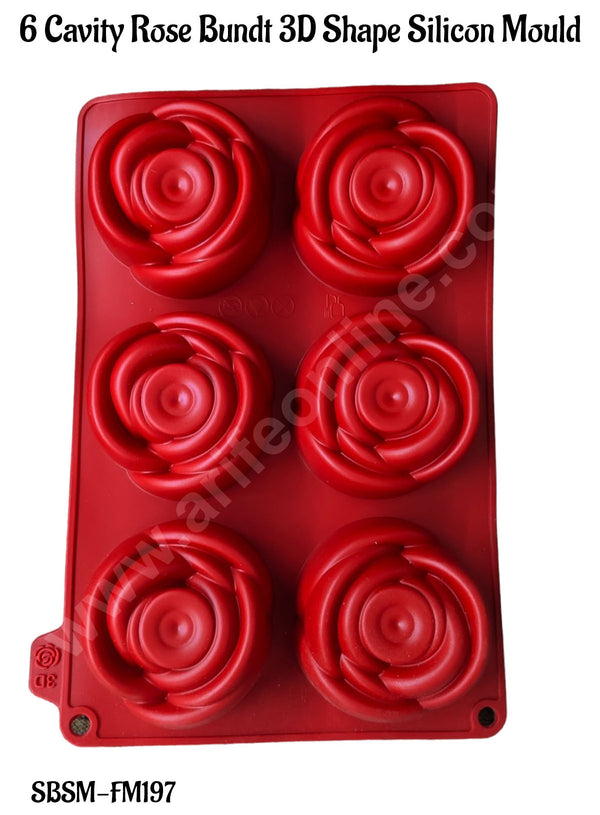 CAKE DECOR™ 6 Cavity Rose Bundt 3D Shape Silicone Reusable Chocolate Mould | Pastry Muffin Mould (SBF-M197)