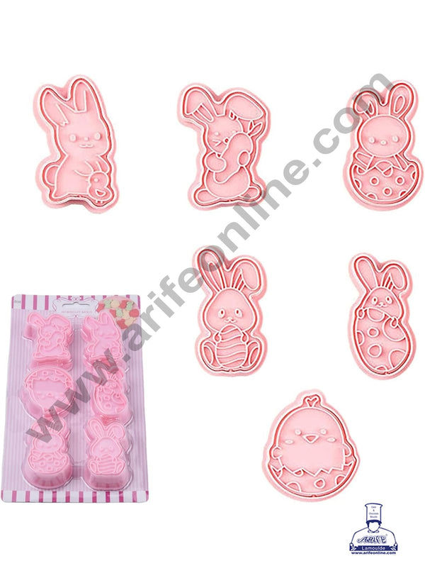 CAKE DECOR™ 6 Pcs Cute Rabbit Plastic Biscuit Cutter 3D Cookie Cutter