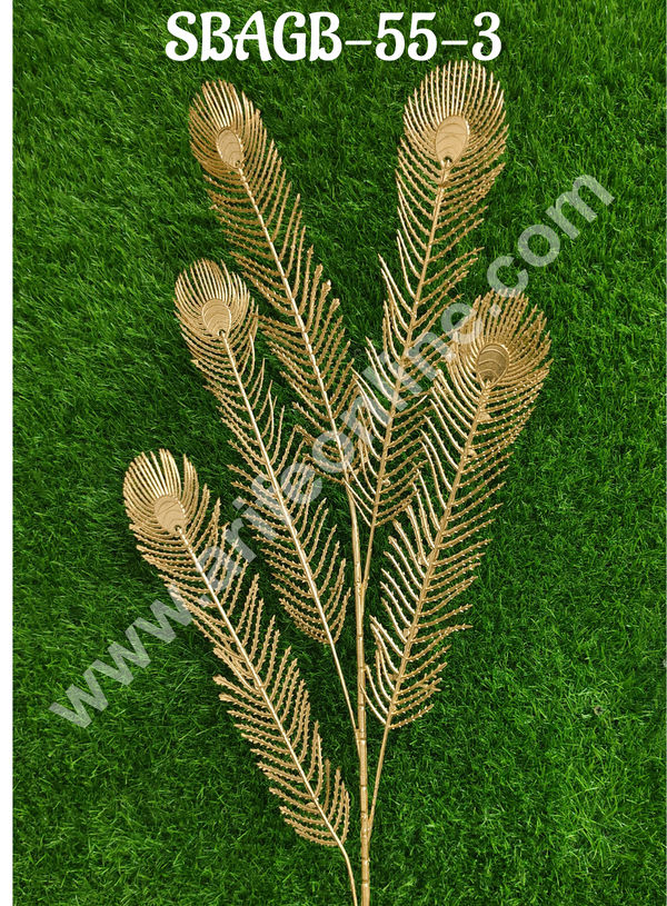 CAKE DECOR™ Artificial Gold-Colored Peacock Feather Shape Decorative Item For Cake Decoration- 1 Stick (SBAGB-55-3)