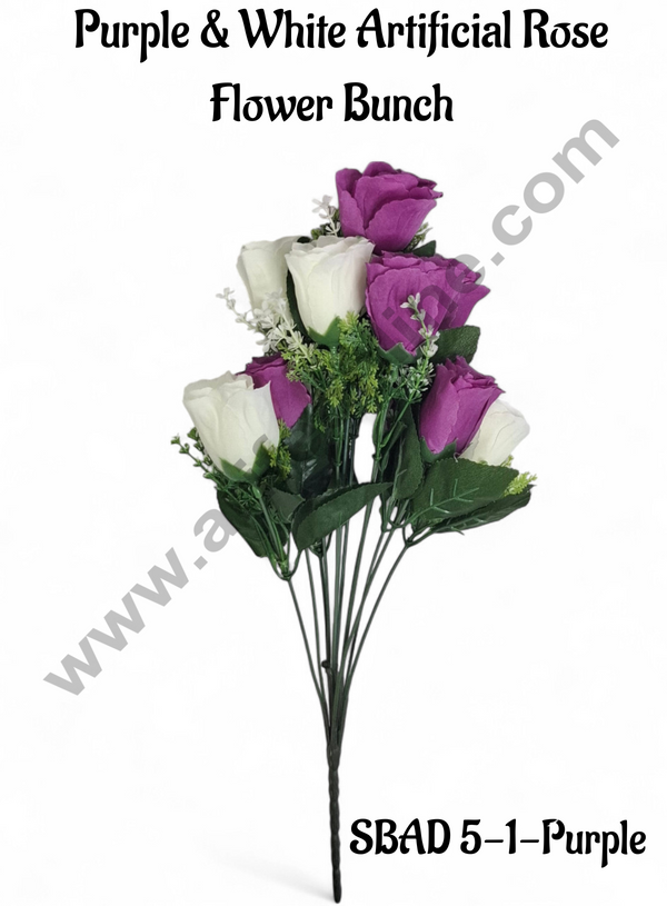 Purple & White Artificial Rose Flower bunch For Cake Decoration – ( 1 Bunch ) Cake Decor™