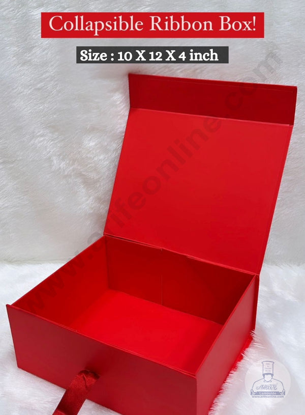 CAKE DECOR™  Red Color Folding Hard Hamper Box with ribbon | 10X12X4 Inch | Gift Box | Present Box - 1 Pc |  (SBBX-HFFB-D17)