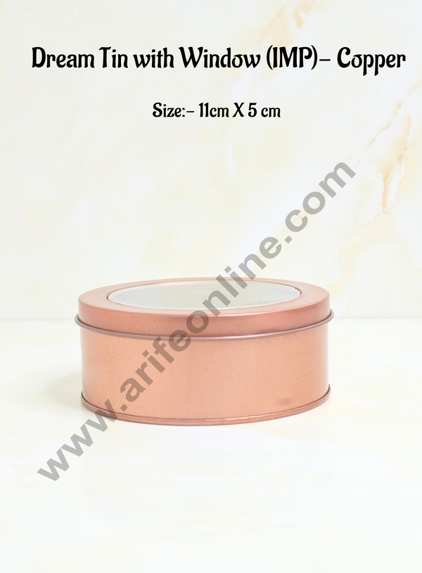 CAKE DECOR™ Dream Tin with Window (IMP) | Dream Cake Tin Torte cake Cookie Cake Tin - Copper Color - 11 cm X 5cm