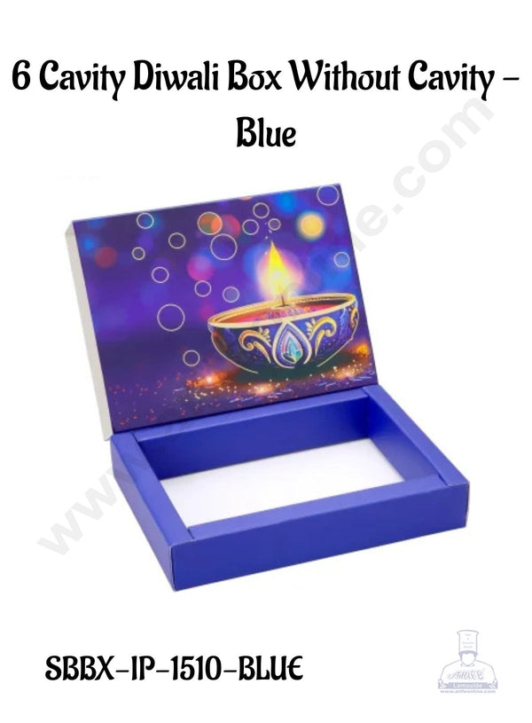 6 Cavity Diwali Sliding Hamper Box Without Cavity - Blue (1 Piece Pack) - CAKE DECOR™