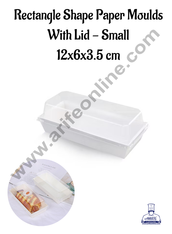 CAKE DECOR™ Rectangle Shape Paper Moulds With Lid - White- Small (10 Pcs Pack)