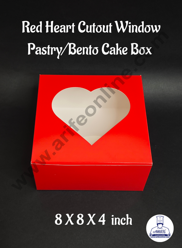 CAKE DECOR™ Red Heart Window Cake Box - Ideal for Cakes, Cupcakes, and Desserts Pastry/Bento  Box -  8 X 8 X 4 inch ( Pack of 10 Pcs )