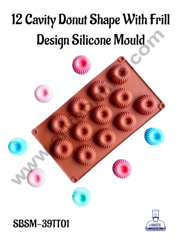 CAKE DECOR™ 12 Cavity Donut Shape With Frill Design Silicone Mould | Muffin Mould