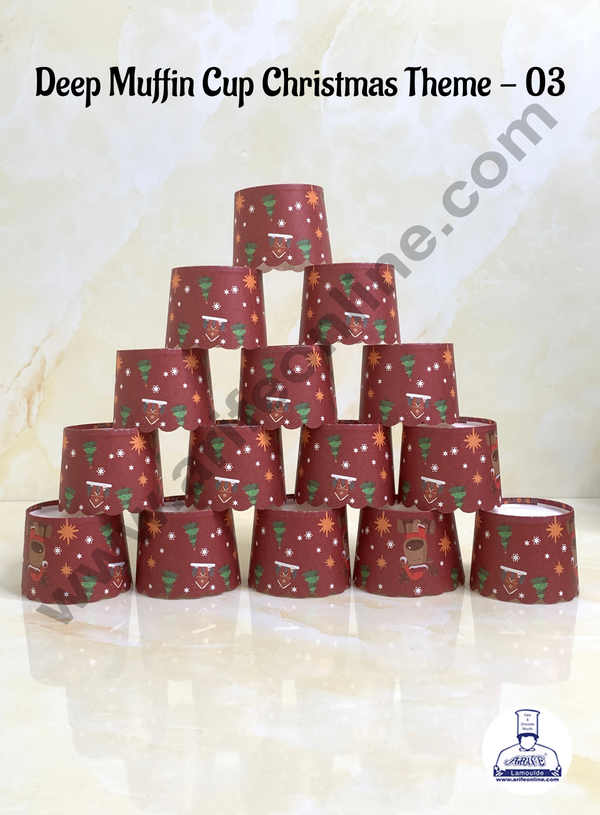 CAKE DECOR™ Deep Muffin Cup Christmas Theme | Muffin Cupcake Liners (50Pcs Pack) Design-03