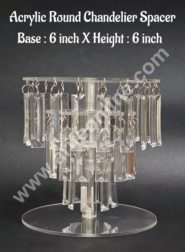 CAKE DECOR™  Acrylic Round Chandelier Spacer 6 Inch Base & 6 Inch Height For Cake and Cupcake Decoration - 6 X 6 Inch