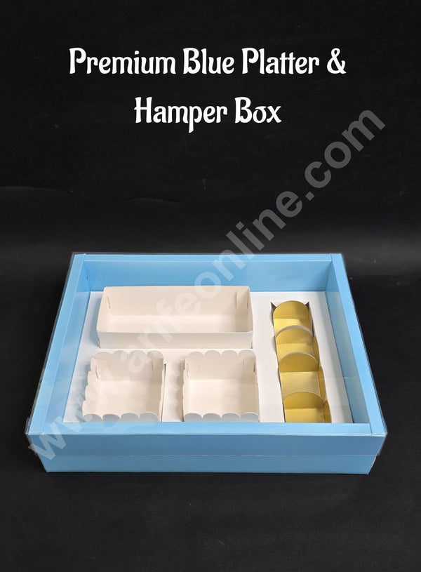 Premium Blue Platter & Hamper Box with Cavity & Lid – 13 x 10 x 3 Inches - CAKE DECOR™