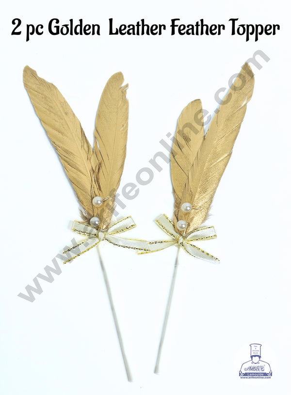 2 Pcs Golden Shade Feather Topper For Cake Decoration - CAKE DECOR™