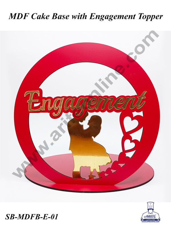 CAKE DECOR™ MDF Cake Base with Engagement Couple Heart Cutout in Round Ring | Cake Decoration - 1 Piece