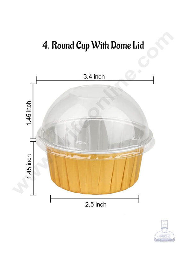 CAKE DECOR™ Round Frill Aluminium Tin Foil With Dome Lid Bake & Serve Cup| Aluminium Containers | Non-Stick Foil Baking Cups -5 Pcs Pack