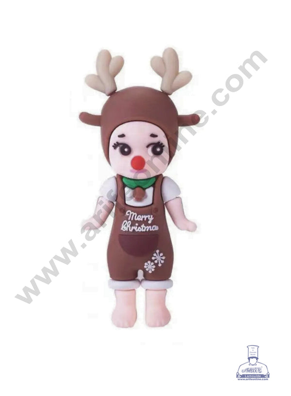 CAKE DECOR™ Christmas Baby Brown Reindeer Rubber Cake Topper (7 cm)- 1 Piece