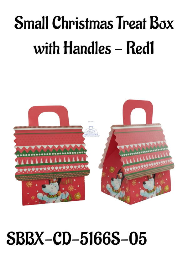 Small Christmas Treat Box with Handles - Red1 | 12 x 10 x 6.5 cm | 1 Piece (SBBX-CD-5166S-05)  - CAKE DECOR™