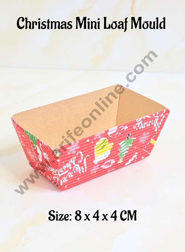 CAKE DECOR™ Christmas Theme Mini Loaf Liner | Bake & Serve Paper Baking Mould (80 X 40 X 40)(10 Pc Pack)