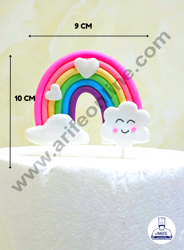 CAKE DECOR™ 1 Pieces Rainbow with Cloud & Two White Heart Cake Toppers