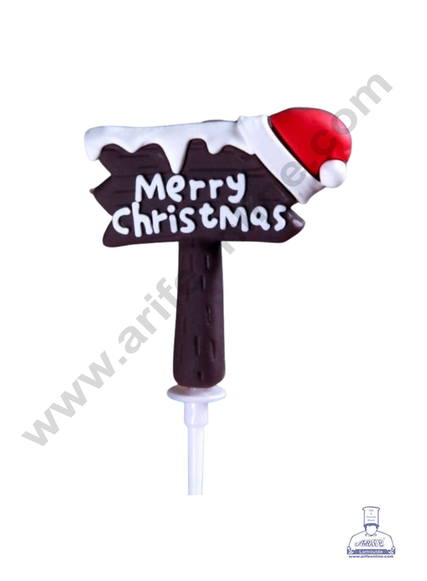 CAKE DECOR™ "Merry Christmas" wooden sign-shaped Rubber Cake Topper (5.2 cm)- 1 Piece
