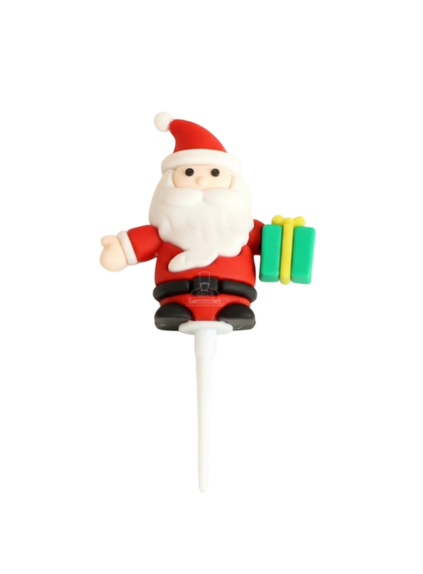 CAKE DECOR™ Santa Claus holding a present Rubber Cake Topper (5 cm)- 1 Piece