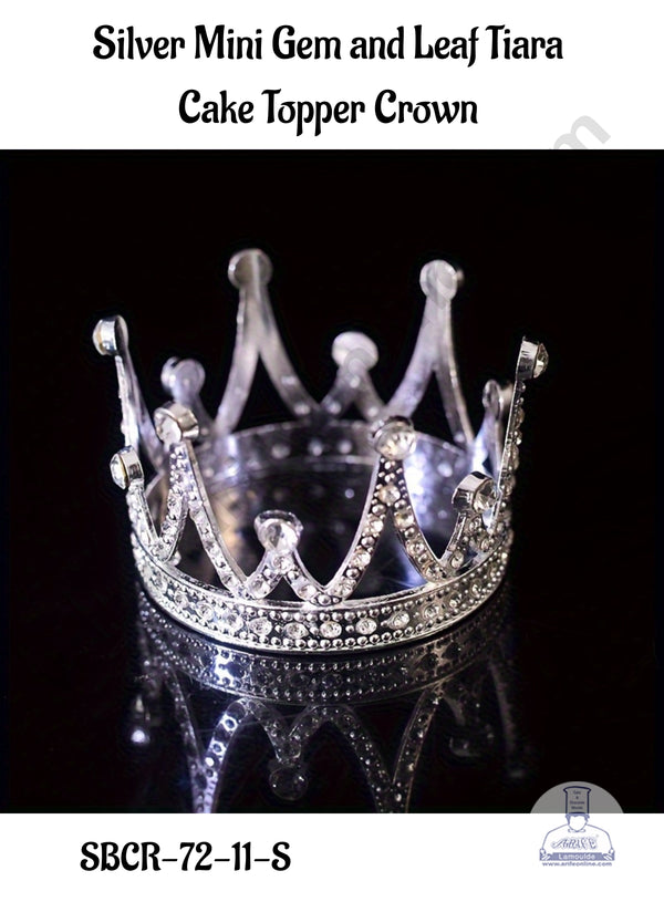CAKE DECOR™ Silver Mini Gem and Leaf Tiara  Cake Topper Crown - SBCR-72-11-S