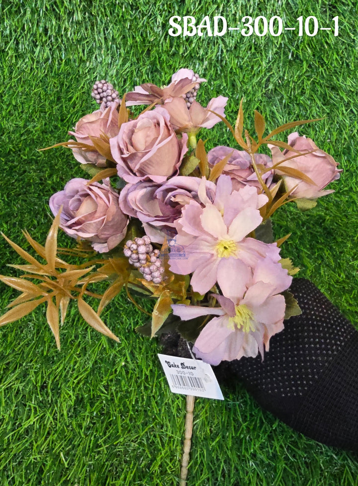 Flower Rife Home Purple Vintage Rose and Cosmos Mixed Bush Artificial Bouquet ...