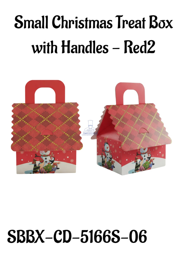 Small Christmas Treat Box with Handles - Red2 | 12 x 10 x 6.5 cm | 1 Piece (SBBX-CD-5166S-06)  - CAKE DECOR™