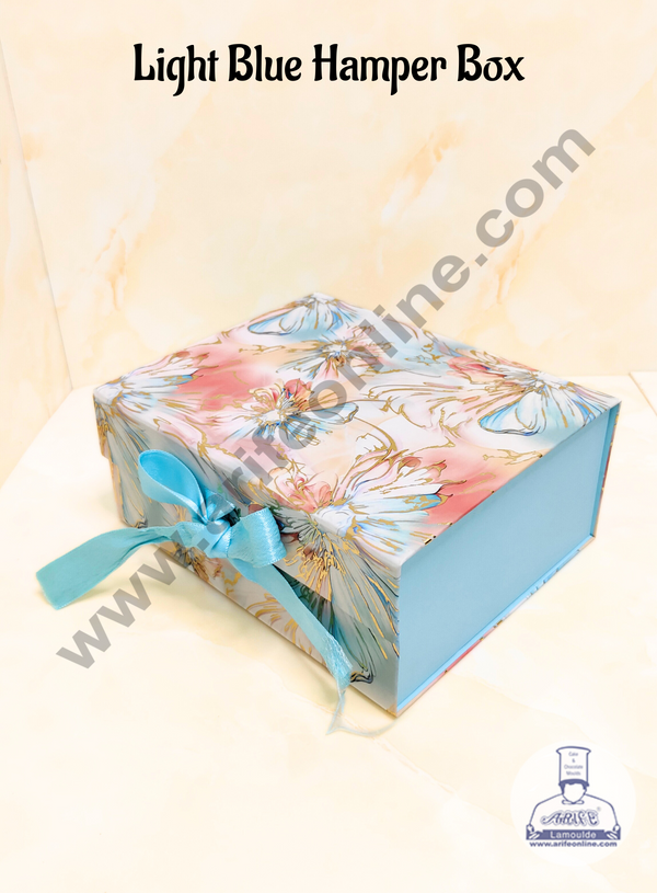 CAKE DECOR™ Elegant Light Blue Color Hard Foldable Hamper Box | Gift Box | Present Box - 1 Pc