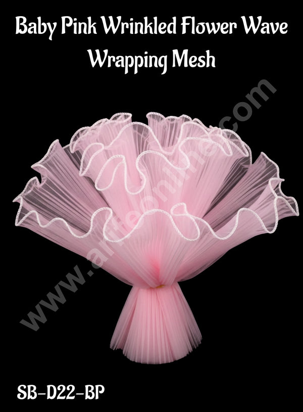 CAKE DECOR™ Baby Pink Wrinkled Flower Wave Wrapping Mesh | Wrinkled Flower Wavy Net Flower Wrapping Bouquet Paper |(SB-D22-BP)| 1 Pc|