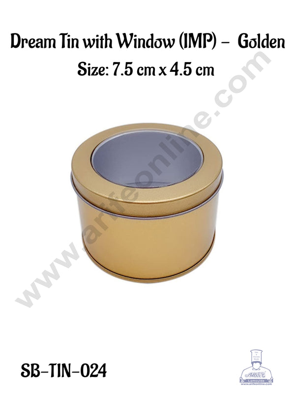 CAKE DECOR™ Dream Tin with Window (IMP) | Dream Cake Tin Torte cake Cookie Cake Tin - Golden │ 7.5 cm X 4.5 cm │ SB-TIN-024 │
