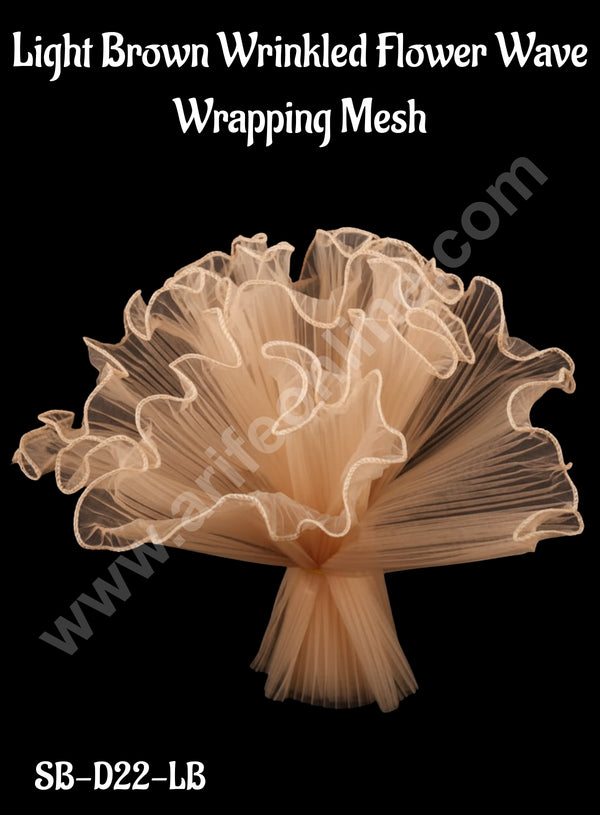 CAKE DECOR™ Light Brown Wrinkled Flower Wave Wrapping Mesh | Wrinkled Flower Wavy Net Flower Wrapping Bouquet Paper |(SB-D22-LB)| 1 Pc|