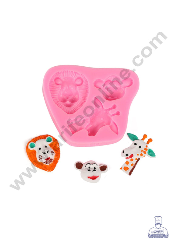 CAKE DECOR™ 3-Cavity Jungle Animal Head Silicone Fondant Mold - B509
