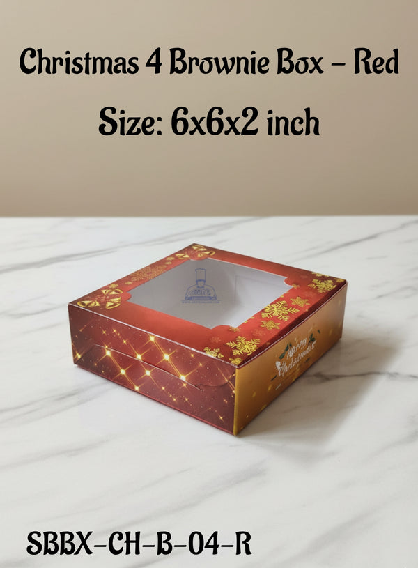 Christmas 4 Brownie Box - Red | Size: 6x6x2 inch | 10 Piece Pack - CAKE DECOR™