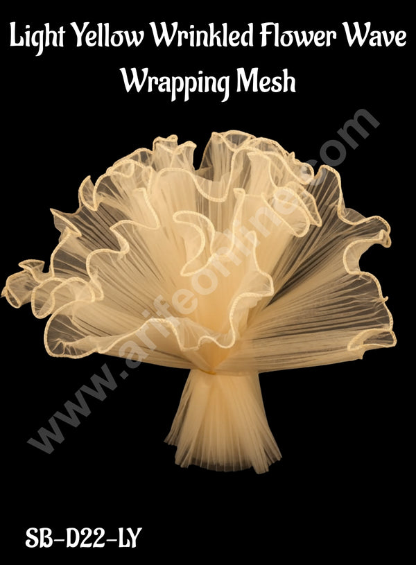 CAKE DECOR™ Light Yellow Wrinkled Flower Wave Wrapping Mesh | Wrinkled Flower Wavy Net Flower Wrapping Bouquet Paper |(SB-D22-LY)| 1 Pc|
