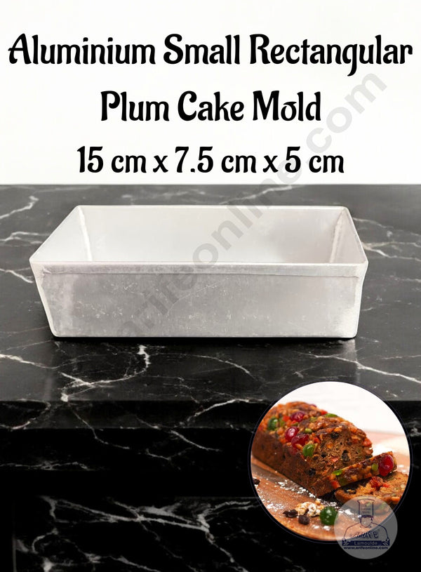 CAKE DECOR™ Aluminium Small Rectangular  Plum Cake Mould - (Base: 15 cm x Width: 7.5 cm x Height: 5 cm)
