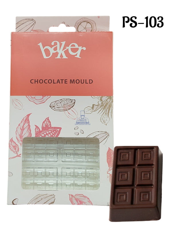 CAKE DECOR™ Small Bakers 10 Cavity Polycarbonate Chocolate Bar Mold with square texture |SBPS-103|1 Piece|