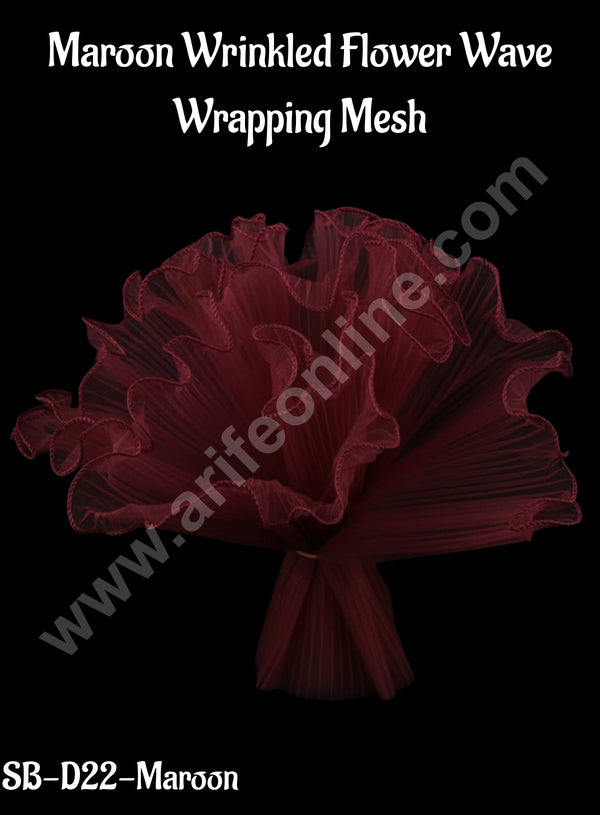 CAKE DECOR™ Maroon Wrinkled Flower Wave Wrapping Mesh | Wrinkled Flower Wavy Net Flower Wrapping Bouquet Paper |(SB-D22-Maroon)| 1 Pc|