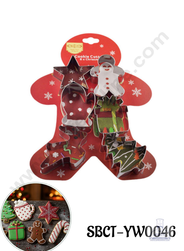 CAKE DECOR™ Stainless Steel 6 pc Star, Snowman, Mitten, Gift Box, Gingerbread Man, Christmas Tree Cookie Cutter (SBCT-YW0046)