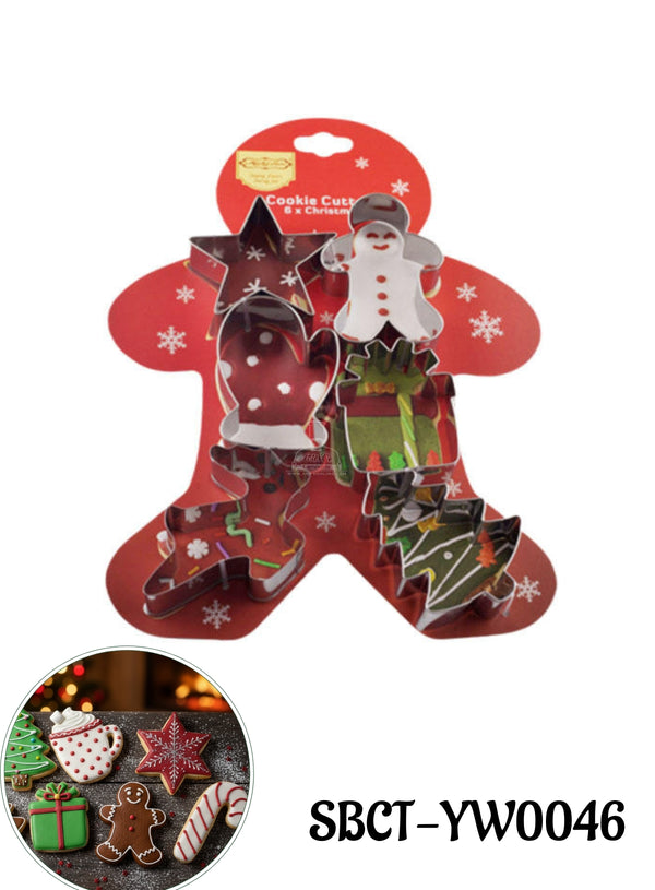 CAKE DECOR™ Stainless Steel 6 pc Star, Snowman, Mitten, Gift Box, Gingerbread Man, Christmas Tree Cookie Cutter (SBCT-YW0046)