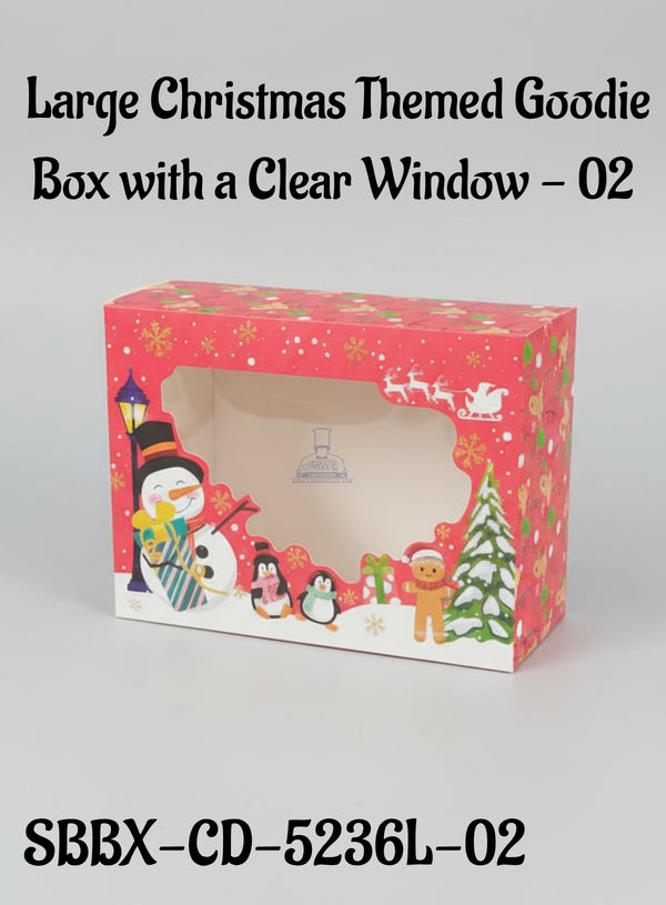 Large Christmas Themed Goodie Box with a Clear Window - 02 | 25 x 18 x 8 cm | 1 Piece - CAKE DECOR™