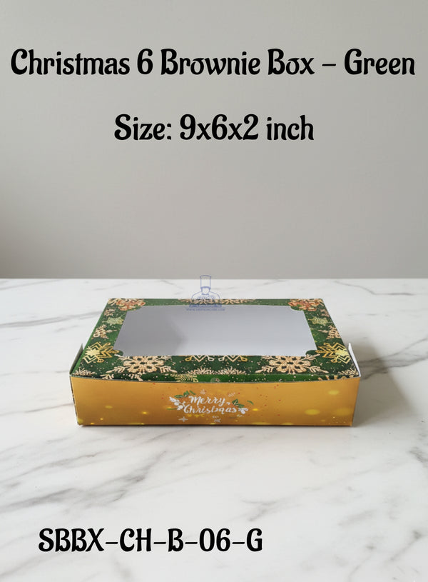 Christmas 6 Brownie Box - Green | Size: 9x6x2 inch | 10 Piece Pack - CAKE DECOR™