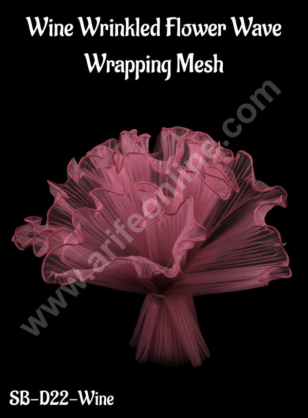 CAKE DECOR™ Wine Wrinkled Flower Wave Wrapping Mesh | Wrinkled Flower Wavy Net Flower Wrapping Bouquet Paper |(SB-D22-Wine)| 1 Pc|