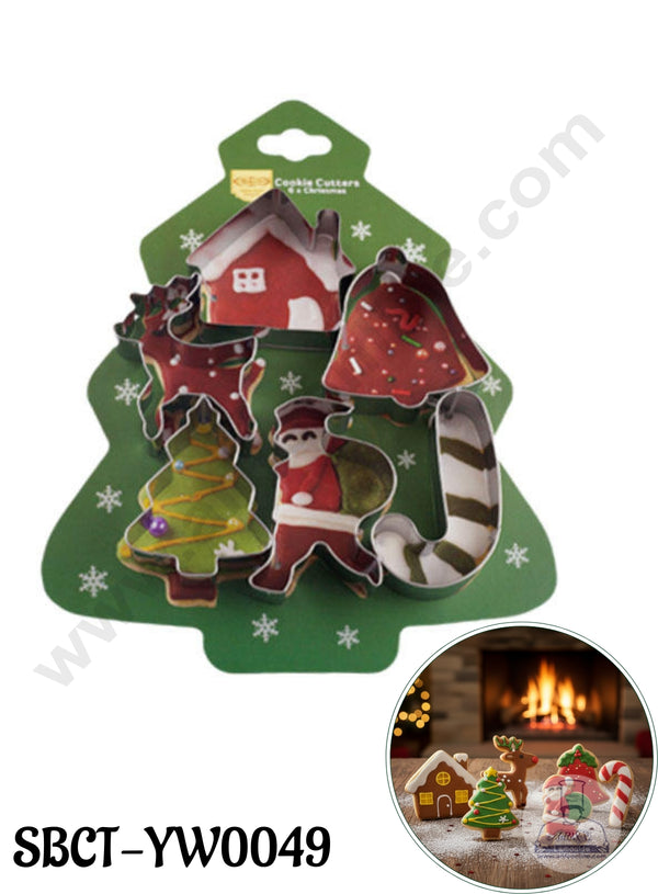 CAKE DECOR™ Stainless Steel 6 pc (House, Reindeer, Bell, Christmas Tree, Santa Claus, Candy Cane) Christmas Cookie Cutter Set (SBCT-YW0049)