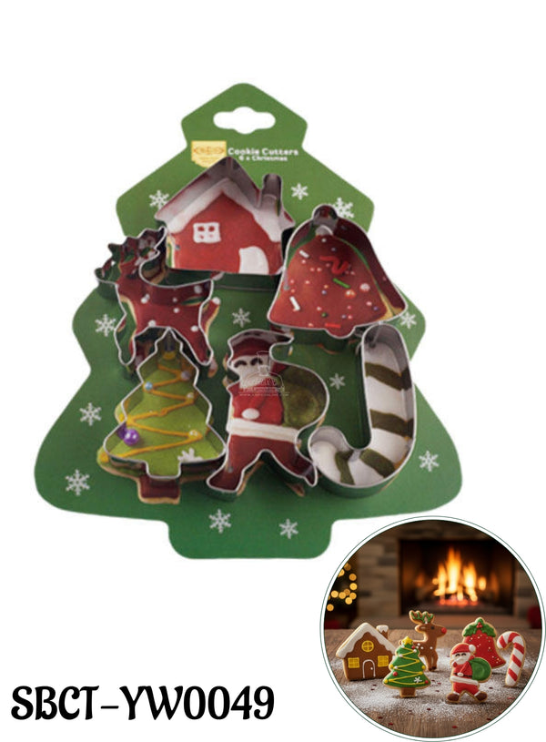 CAKE DECOR™ Stainless Steel 6 pc (House, Reindeer, Bell, Christmas Tree, Santa Claus, Candy Cane) Christmas Cookie Cutter Set (SBCT-YW0049)